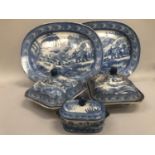 English, possibly Liverpool, blue and white pearlware transfer printed Indian Hunt series two
