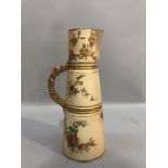 Royal Worcester blush ivory sectioned tusk jug, with moulded branch handle, decorated with painted