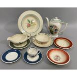A Susie Cooper hand painted sauceboat and saucer of Fern Down pattern 2374, together with a hand
