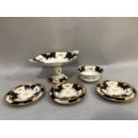 Coalport 'Batwing' pattern china comprising comport on foot, three saucers, slop bowl and cake