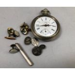 A 19th century American Waltham pocket watch in a nickel screw bezel case, together with several