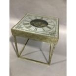 A gilt metal and mirrored clock face side table on square legs, 51cm square x 51cm high