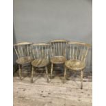 Four beech and elm spindle back farmhouse kitchen chairs