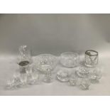 Items of cut glass including two crystal serving bowls, water jug, ice pale, preserve pot, table