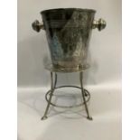 Hotel plate champagne bucket and stand, engraved 'The Queen Hotel Harrogate'