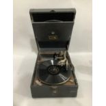 The Gramophone Company vintage portable record player in black case