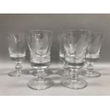 A set of six Caithness goblets each etched with wildlife by Dennis Mann including peregrine,