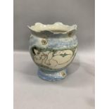 Heron Cross pottery vase decorated in pale blue, green, black and apricot with reclining nude