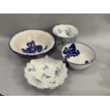 Blakeny Ironstone blue and white rose decorated bowl and toilet bowl of similar design, a circular