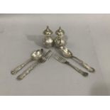 A pair of Victorian silver salts of vase form, foliate scroll chasing with open cartouche,
