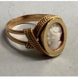 A shell cameo ring in yellow metal (tests as 14ct gold) approximate weight 3g