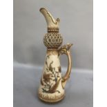 Mid 19th century Royal Worcester blush ivory tusk jug the handle modelled with foliate design