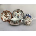Japanese and Chinese ceramics including export teapot painted in puce, iron red, brown and green