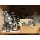 A quantity of silver plate on copper comprising four flute epergne, egg cruet, pedestal dish on