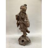 Chinese root carving of Shou Lao carrying basket 42cm high (without staff)