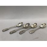 A set of six Victorian silver teaspoons in fiddle pattern each initialled H, Hallmarked Exeter