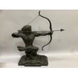 A reproduction bronzed figure of a Greek archer on stepped rectangular base, 65cm high