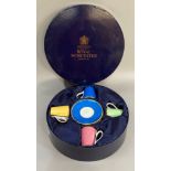 Royal Worcester Harlequin cups and saucers 'In Celebration of HRH 80th Birthday' in box