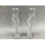 A pair of Igor Karl Fabergé candle stands of snow dove design, each stem modelled with a frosted