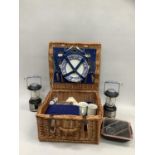 Optima wicker picnic basket with plates, cups , Tupperware, flask, cutlery etc together with two