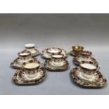 Gladstone china tea set comprising five cups, eight saucers, one cake plate, Aynsley Worcester style