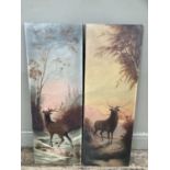 A pair of oil paintings , Stags at bay, oil on canvas, initialled JG 1903