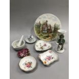 A quantity of ceramics comprising continental porcelain plaque depicting lovers in 19th century