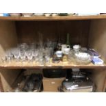 Quantity of glass comprising port glasses, wines, dessert dishes, cut glass bowls, moulded jug,