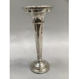 A George V silver vase with pierced rim, an weighted domed foot, Birmingham 1919, 23cm