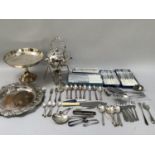 Plated ware including set of six silver plate Dubarry soup spoons, boxed, a set of six Arundel