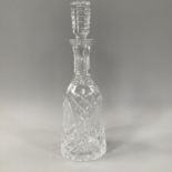 A WATERFORD CUT GLASS DECANTER AND STOPPER OF MALLET-SHAPE, mark to underside, 33cm high