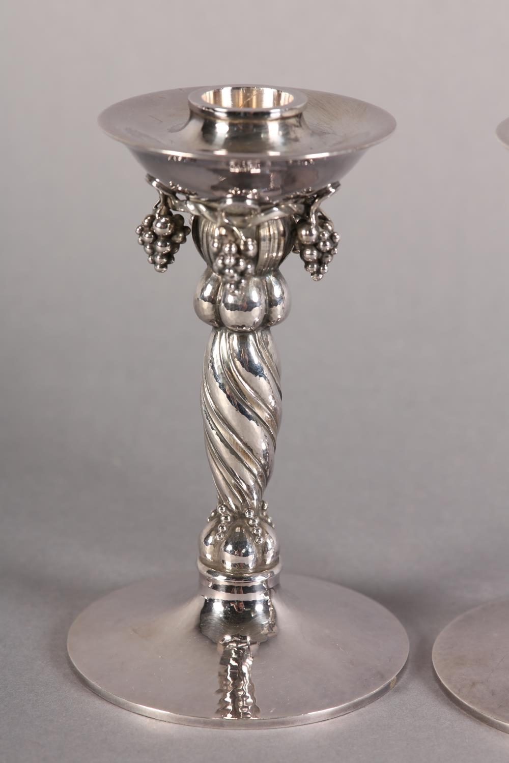 A PAIR OF GEORG JENSEN SILVER GRAPEVINE CANDLESTICKS No. 263A both signed Y10 9255 Denmark Georg - Image 2 of 8