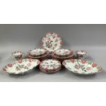 FLIGHT, BARR AND BARR FAMILLE ROSE TABLEWARE enamelled with pink scale cartouches, gilding and
