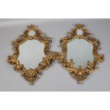 A PAIR OF 19TH CENTURY GILTWOOD AND GESSO GIRANDOLES, with twin candle sconces, the shield shape