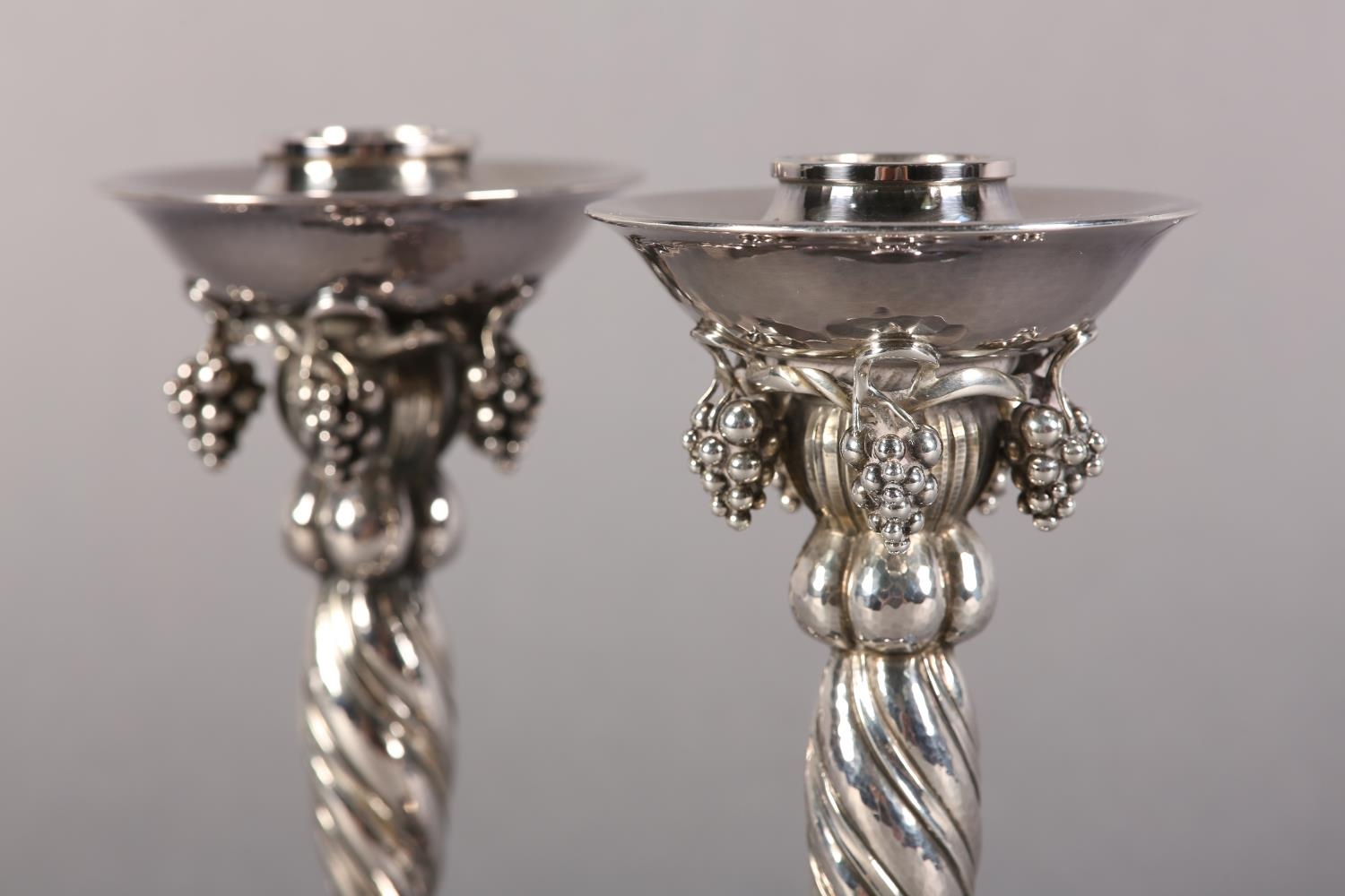 A PAIR OF GEORG JENSEN SILVER GRAPEVINE CANDLESTICKS No. 263A both signed Y10 9255 Denmark Georg - Image 5 of 8
