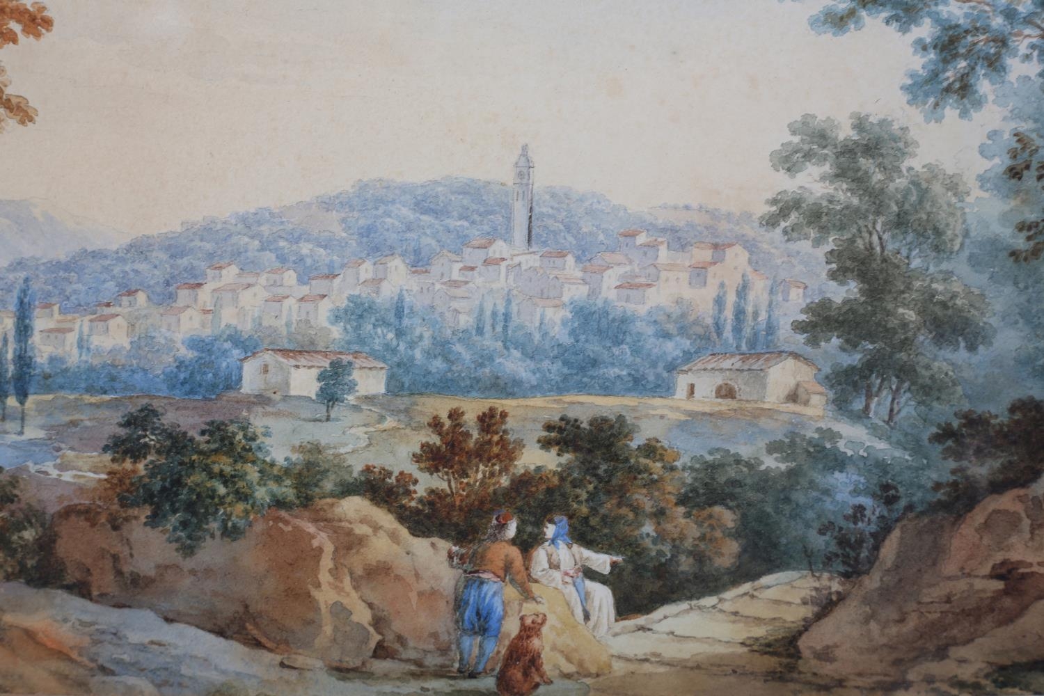 ENGLISH SCHOOL 19TH CENTURY, Village Potame, Corfu, figures on a pathway, a hillside village beyond, - Image 3 of 3