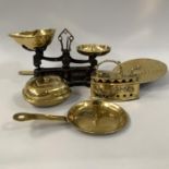 19TH CENTURY BRASSWARE comprising Progers and Co Birmingham cast iron and brass scales with