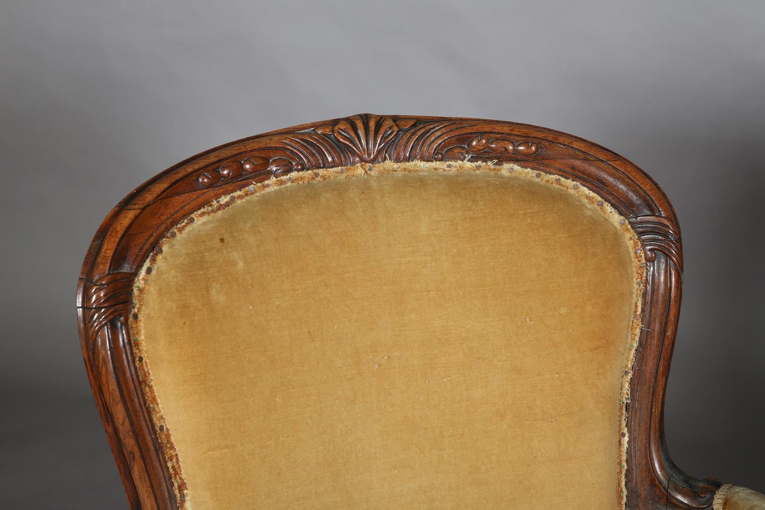 A PAIR OF LATE 19TH CENTURY WALNUT OPEN ARMCHAIRS IN THE FRENCH MANNER, having a moulded - Image 5 of 7