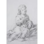 19TH CENTURY CONTINENTAL SCHOOL, Infant sitting with hand to chest, gazing upwards, charcoal,