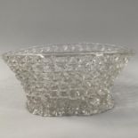 AN 18TH CENTURY 'LIEGE A TRAFORATO' OPENWORK GLASS BASKET, oval, on splayed foot, pontil mark, 22.