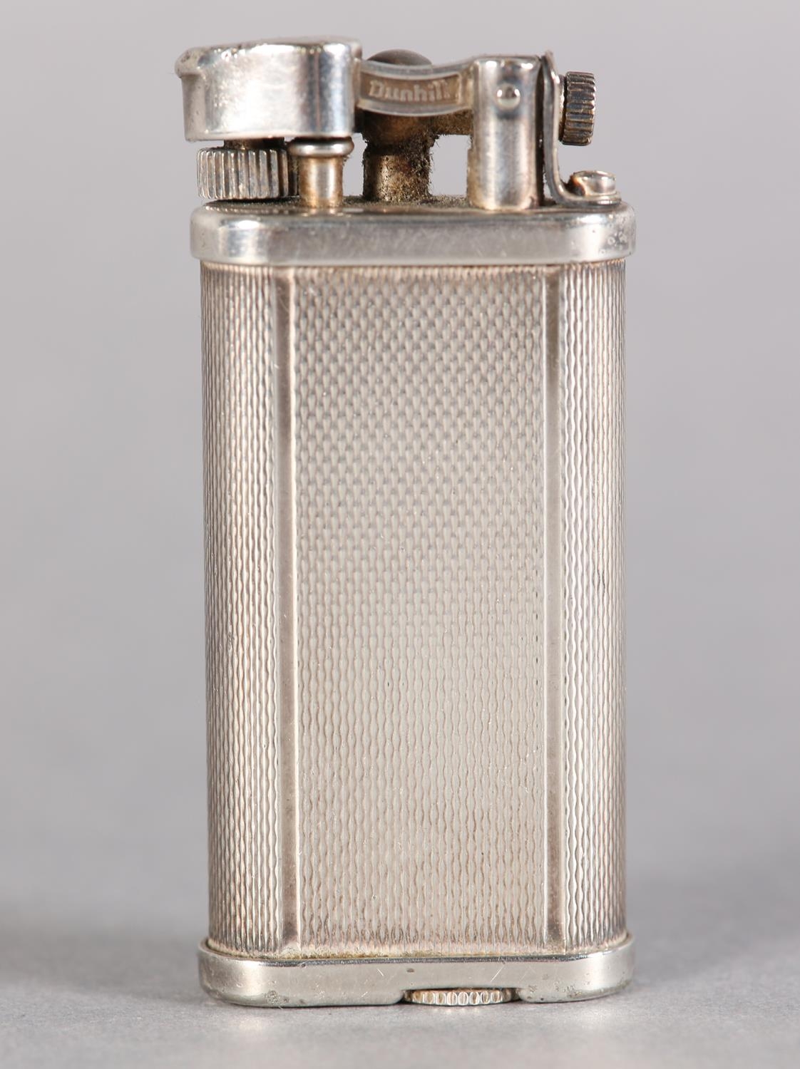 A DUNHILL 'UNIQUE' LIFT ARM PETROL LIGHTER No. 484316 engine turned, silver plated, signed and - Image 5 of 6