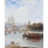 ARTHUR JOSEPH MEADOWS (1843-1907), Blois on the Loire, fustereau on the river, the cathedral city