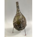 A LATE 17TH CENTURY CONTINENTAL BLADDER BOTTLE, pear shaped body with drawn neck, partially