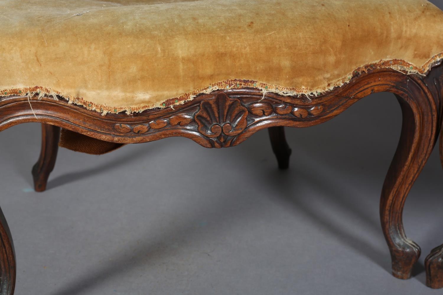 A PAIR OF LATE 19TH CENTURY WALNUT OPEN ARMCHAIRS IN THE FRENCH MANNER, having a moulded - Image 6 of 7