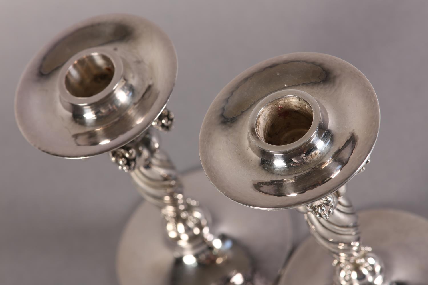A PAIR OF GEORG JENSEN SILVER GRAPEVINE CANDLESTICKS No. 263A both signed Y10 9255 Denmark Georg - Image 4 of 8