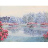 ARR BEATRICE PARSONS RA (1870-1955), Ornamental lake and rhododendrons in bloom, watercolour, signed