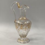 A 19TH CENTURY FRENCH GLASS EWER, possibly Baccarat, the neck and tapered body slice cut and