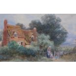 MYLES BIRKET FOSTER (1825-1899), Mother and child before a thatched cottage, watercolour,