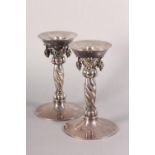 A PAIR OF GEORG JENSEN SILVER GRAPEVINE CANDLESTICKS No 263b both signed Georg Jensen Denmark