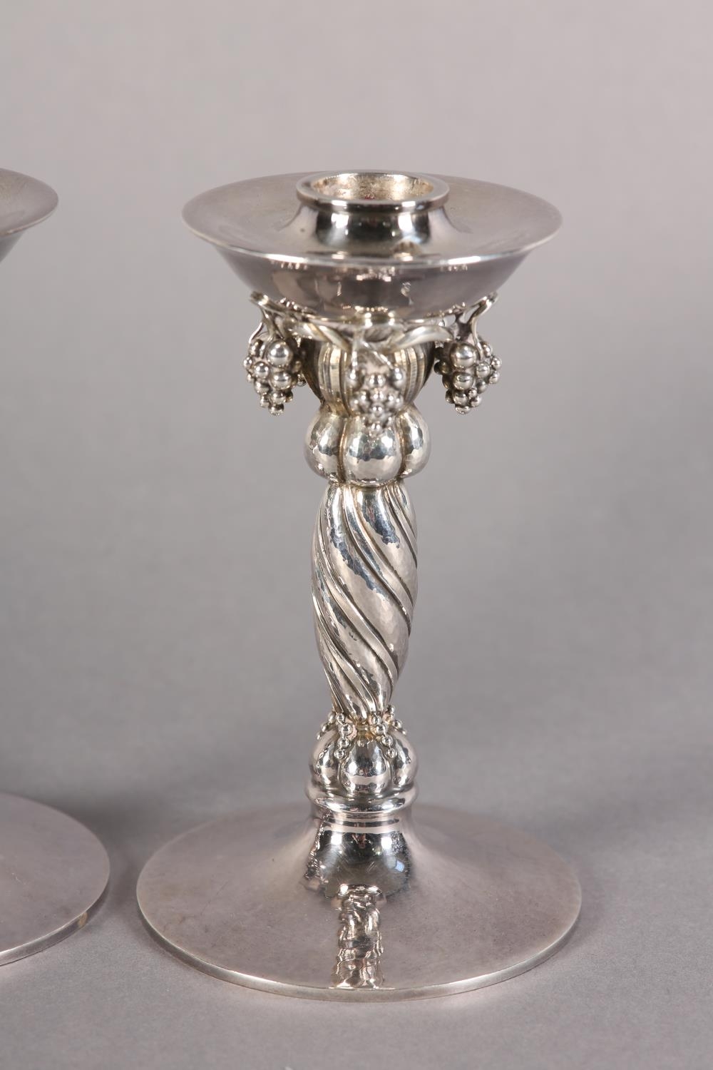 A PAIR OF GEORG JENSEN SILVER GRAPEVINE CANDLESTICKS No. 263A both signed Y10 9255 Denmark Georg - Image 3 of 8